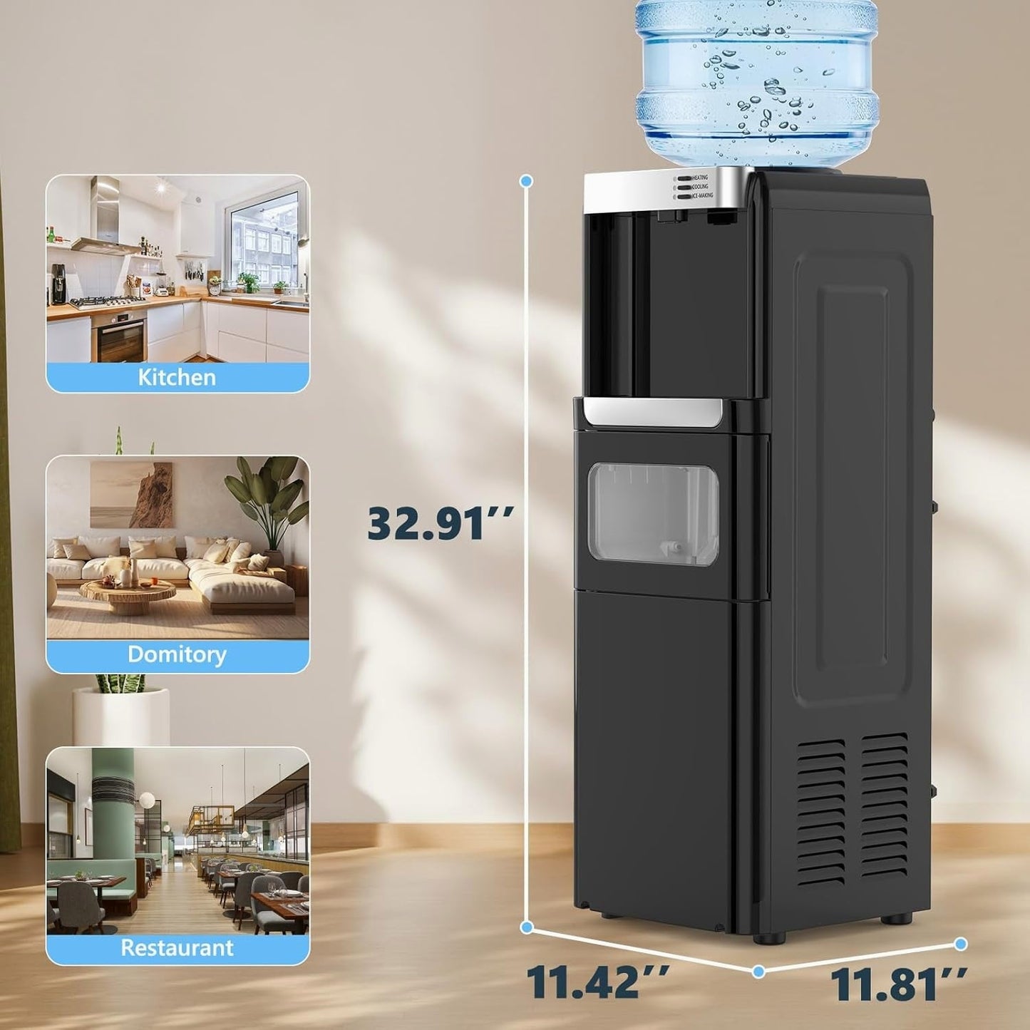 3-in-1 water dispenser and ice maker